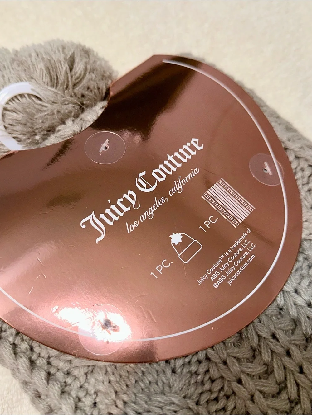 Juicy Couture Beanie Hat Infinity Scarf Set NWT Taupe Beige Cable Knit Winter